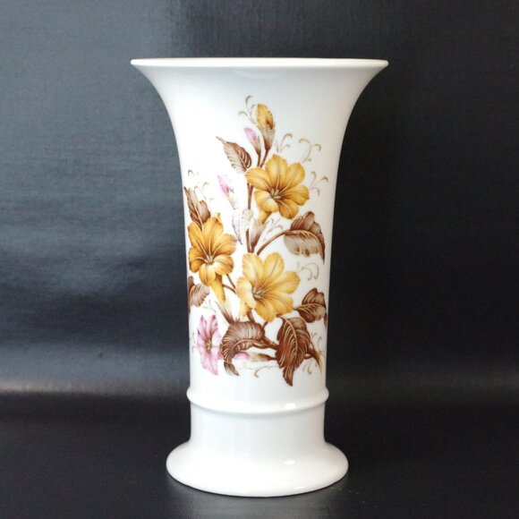 Kaiser West German Porcelain Floral Vase Brown and Pink Flowers 8" Tall - Picture 3 of 6